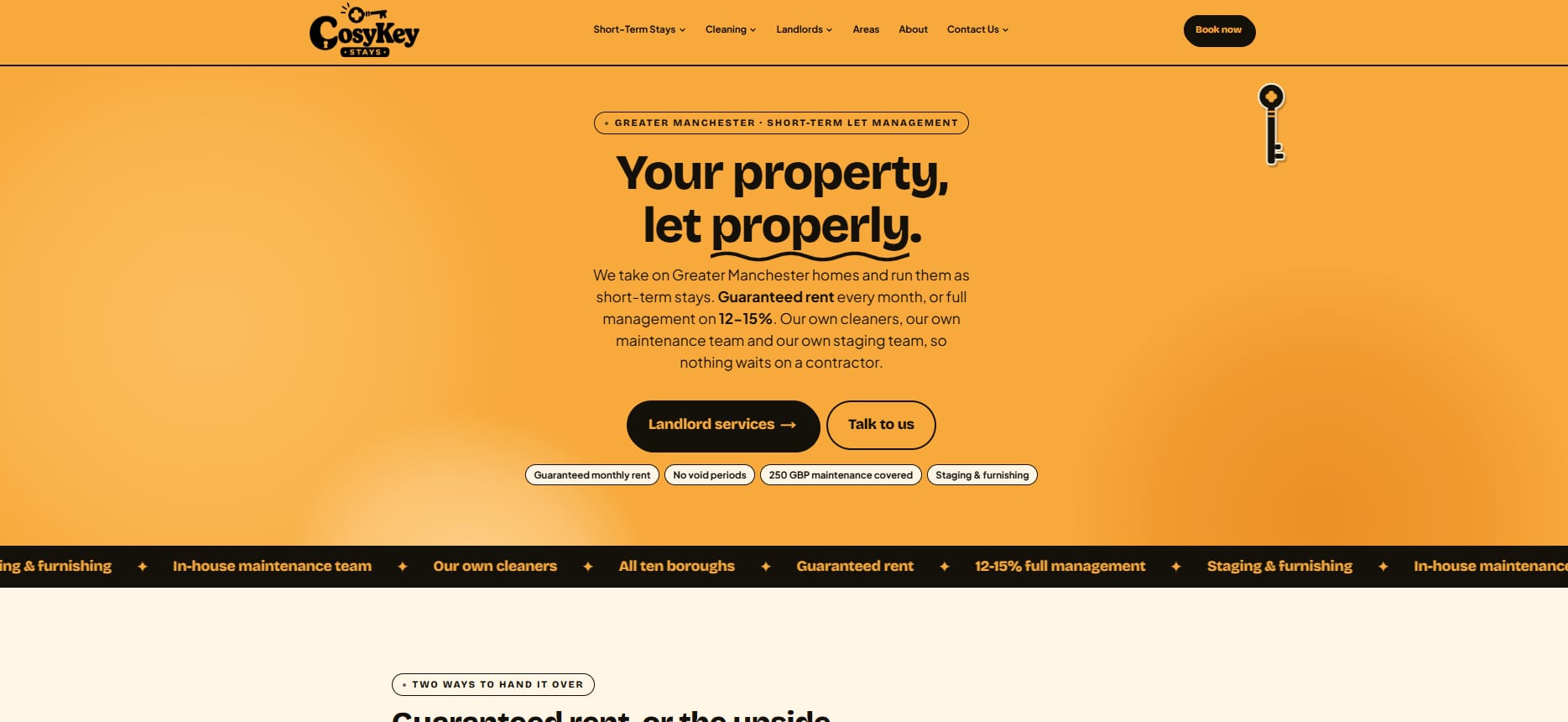 The Cosy Keys website's home page, designed and built by Foldscapes
