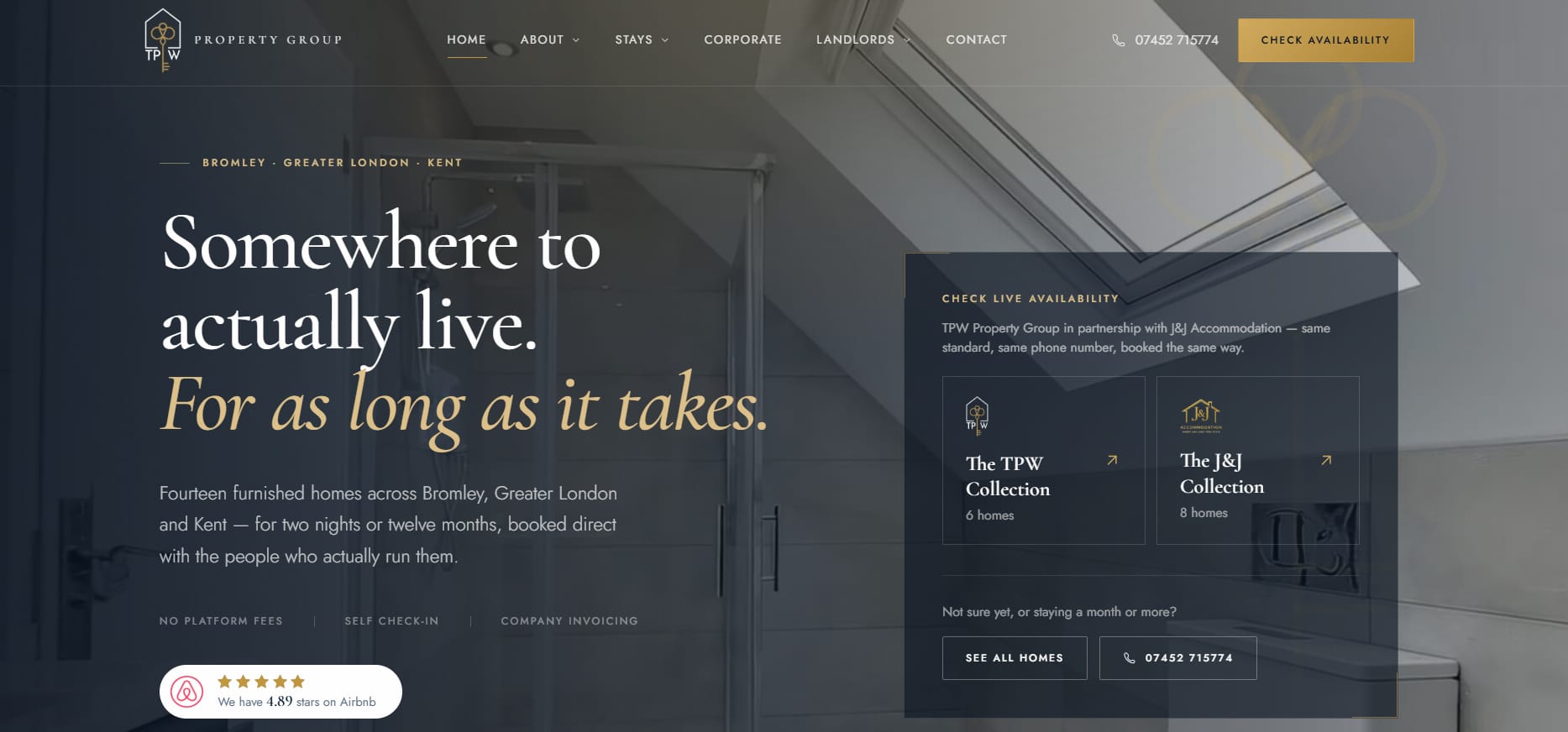 The TPW Property Group website's home page, designed and built by Foldscapes