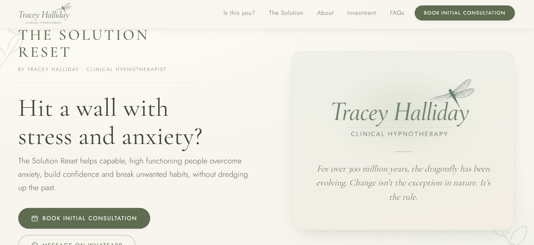 The Tracey H website's home page, designed and built by Foldscapes